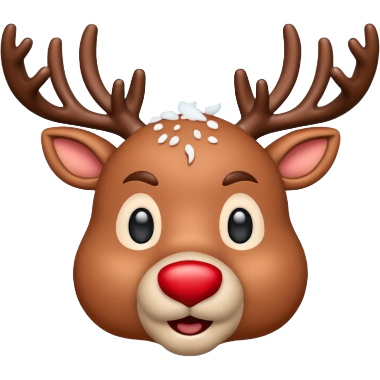 realistic emoji Rudolph red nosed reindeer with snow on its head and nose emoji