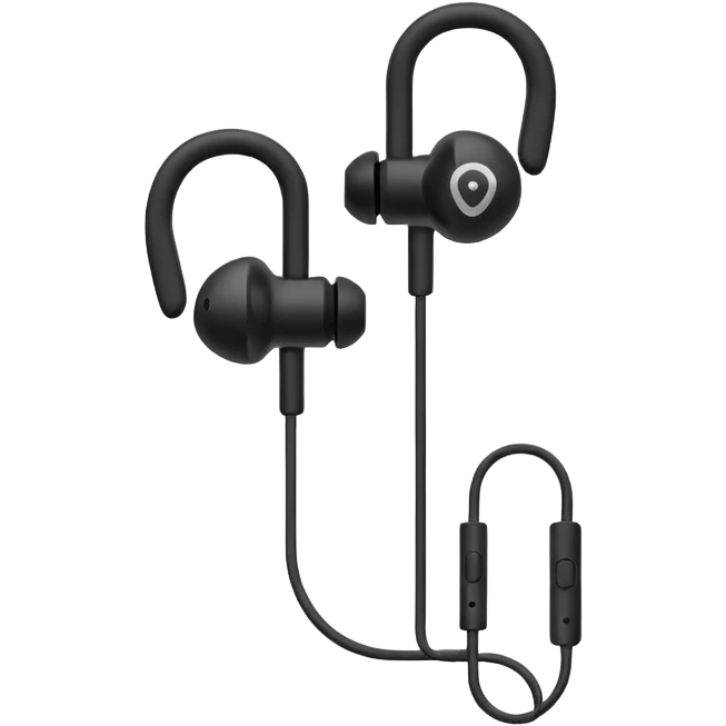 Minimal emoji, simple wired earphones sculpted from matte black metal, clean silhouette, fashion editorial minimalism, no motion effects, no glow, no neon, flat emoji style, centered, transparent background emoji