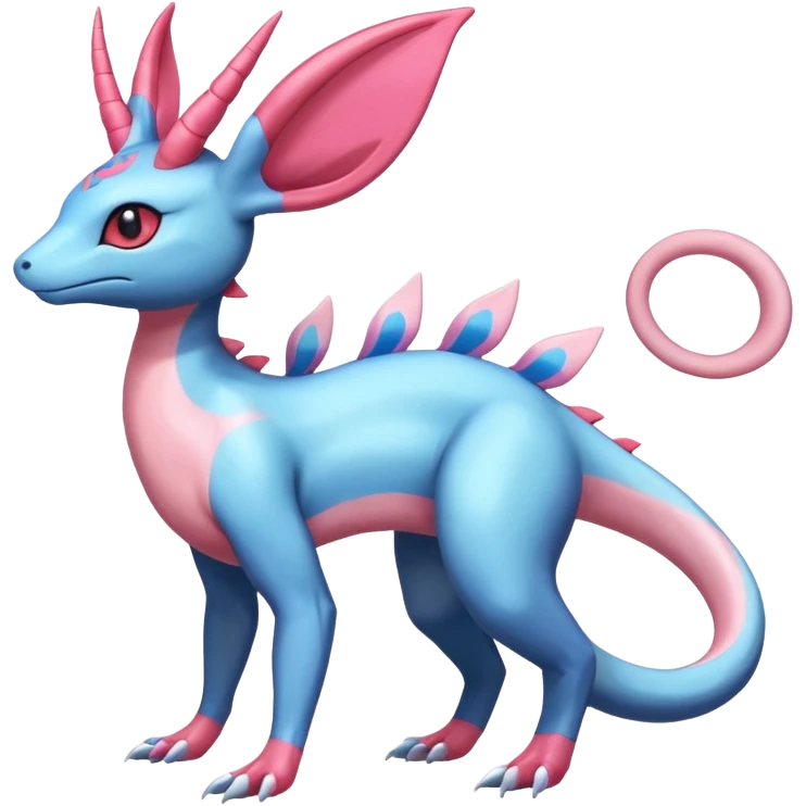 Shiny Horned Helioptile-Salandit-Sylveon-Amaura-Fakémon-hybrid-creature (full body)  emoji