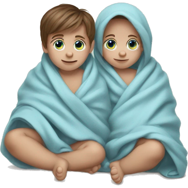 Twin baby boys brown hair blue eyes wrapped in a blanket  emoji