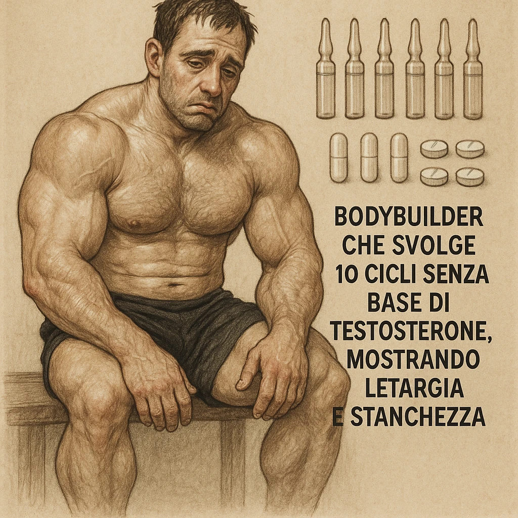  bodybuilder che fa cicli senza base di testosterone, con letargia fanne 10, in italiano se usi testo emoji