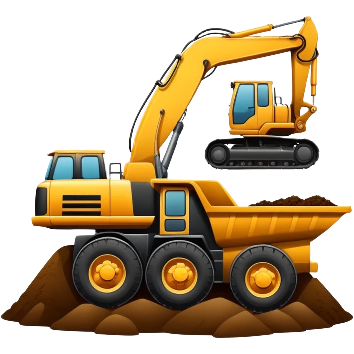 Excavator putting dirt in dump truck emoji