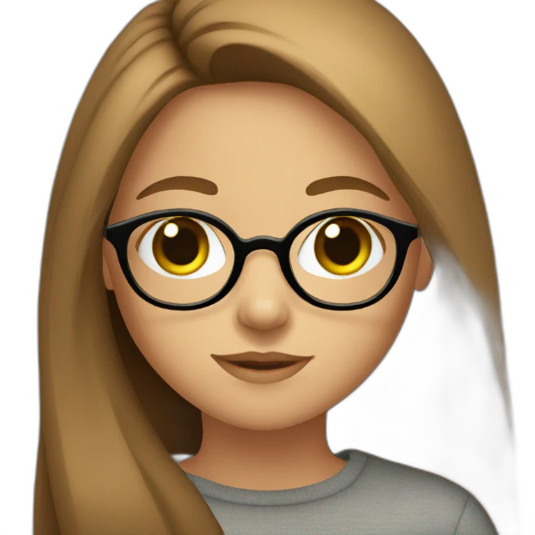 Girl with glasses green eyes long brown hair emoji
