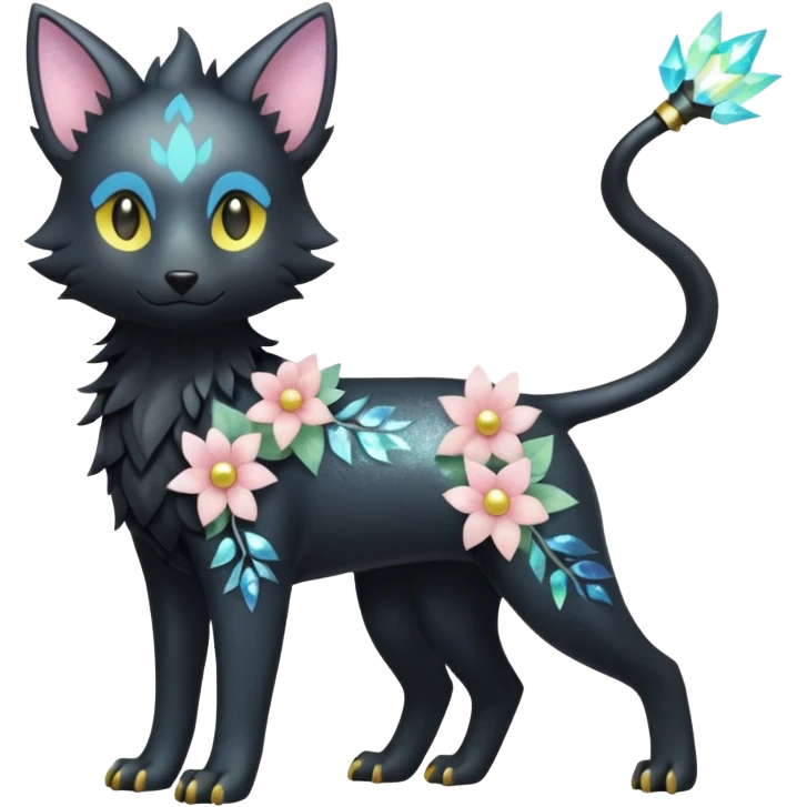 Multicolored sparkly pastel dark iridescent light pale gloomy spooky cute adorable pretty cool elegant realistic floral exotic Trico-Bolthund-Electrike-Luxray-hybrid, full body emoji