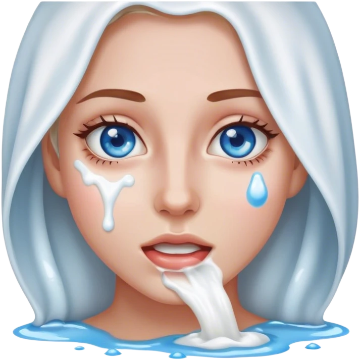 milk splashed on woman’s face blue eyes emoji