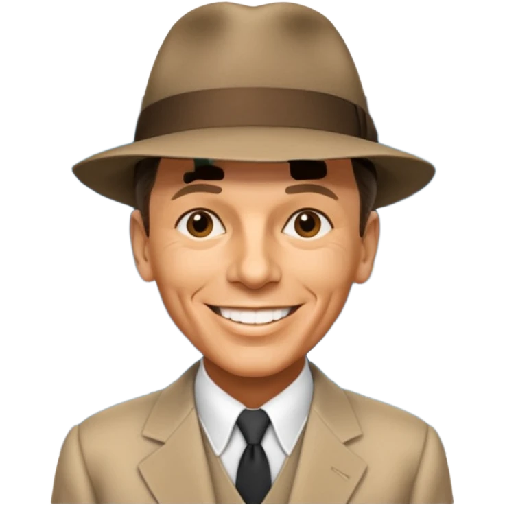 Frank Sinatra with the hat on, smiling and showing data analytics on a screen in the background emoji