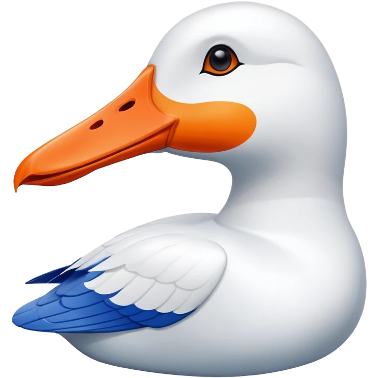 A blue and white airplane body with a white goose head with orange bill replacing the nose of the plane emoji