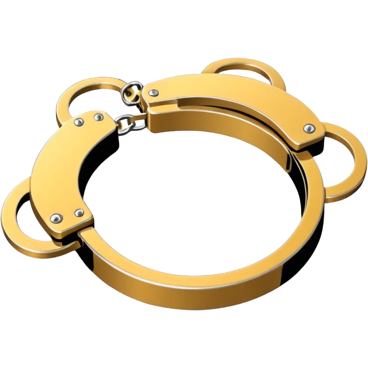 Minimalistic metallic handcuffs emoji, reflective metal, simple flat vector design, futuristic style emoji