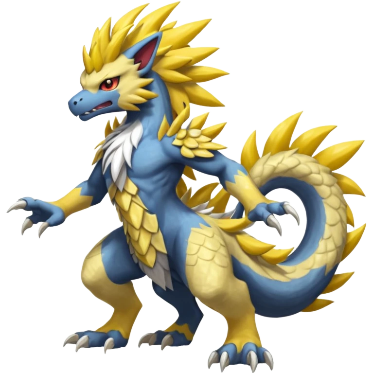 Scaly rough angry serene Asian painted scaly Manectric-Solgaleo-Electrike-Furfrou-Fakemon-fusion, full body emoji