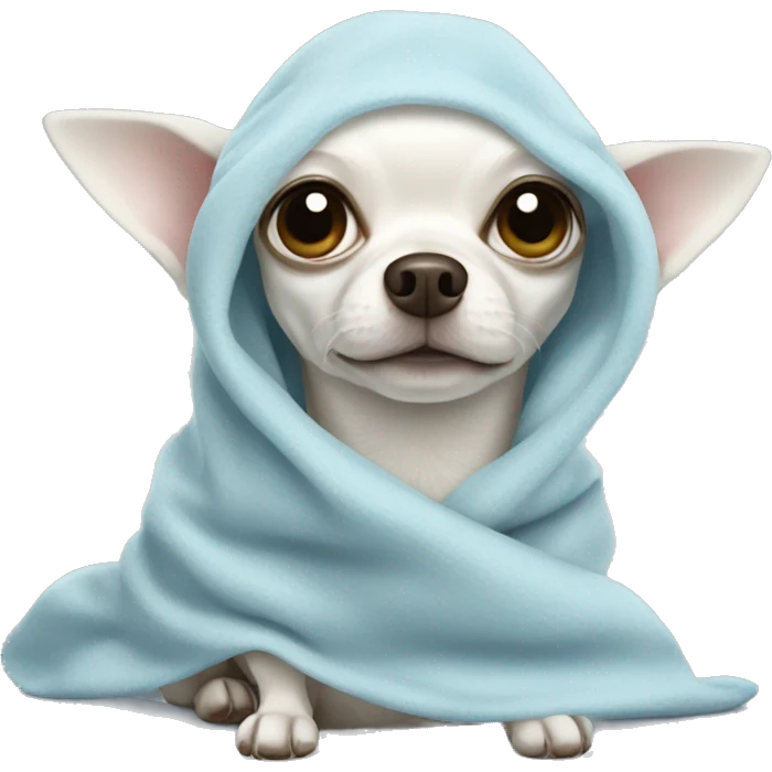white chihuahua in a light blue blanket emoji