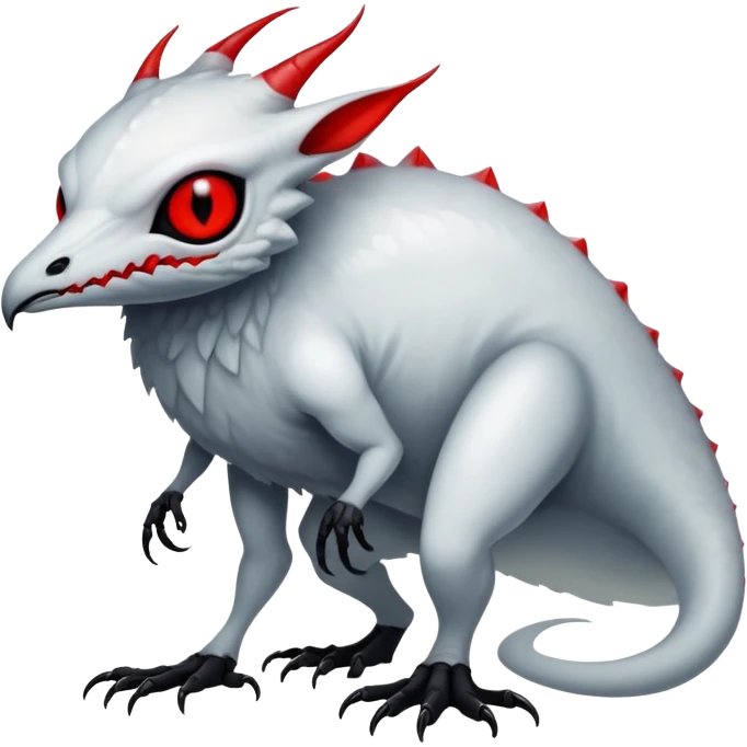 a translucent white with black belly and red eyes exotic edgy vernid-fionbri-creature full body emoji
