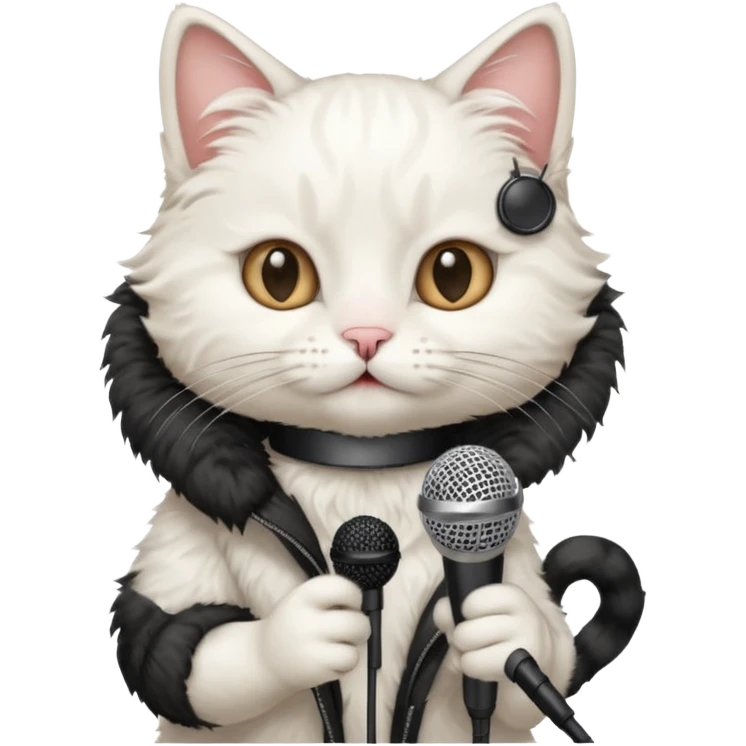 white cat holding microphone emoji