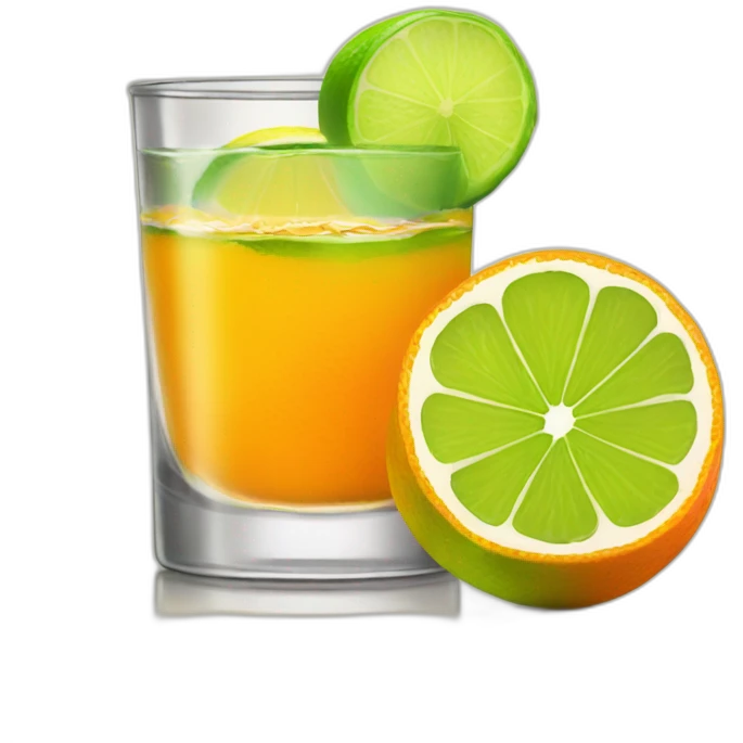 A single orange tequila shot with slice of green lemon piece emoji