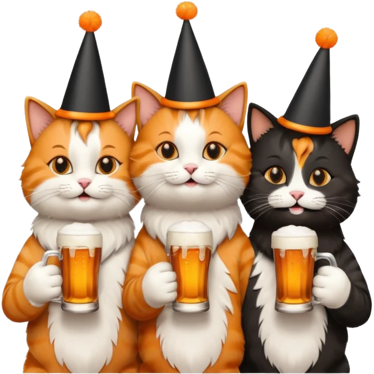 four happy cats drinking beers together with frothy beer glasses emoji