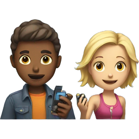 boy and woman play video game emoji