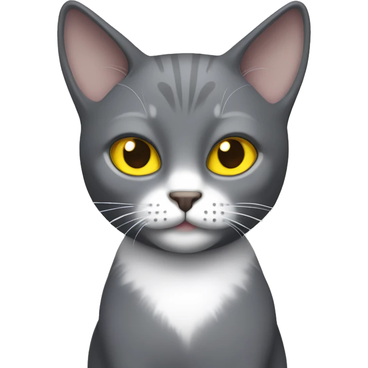 Grey cat with white patch on neck and yellow eyes  emoji