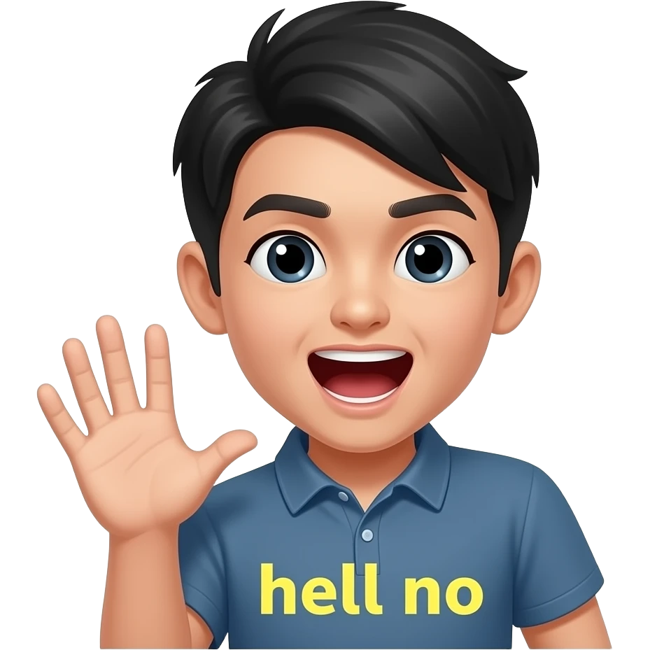 an asian with a middle part saying hell no emoji