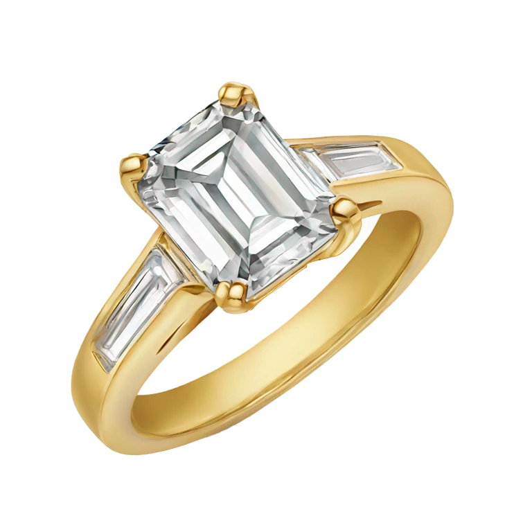 Emerald cut diamond ring with gold band emoji