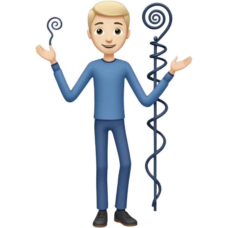 
Theo → “Thin Theo”

Aspetto Toon: Alto, esile, con un corpo filiforme quasi da marionetta. Il volto è sempre sorridente ma gli occhi sono due spirali ipnotiche. Cammina traballando come un cartone animato che sembra cadere ma non cade mai.
 emoji