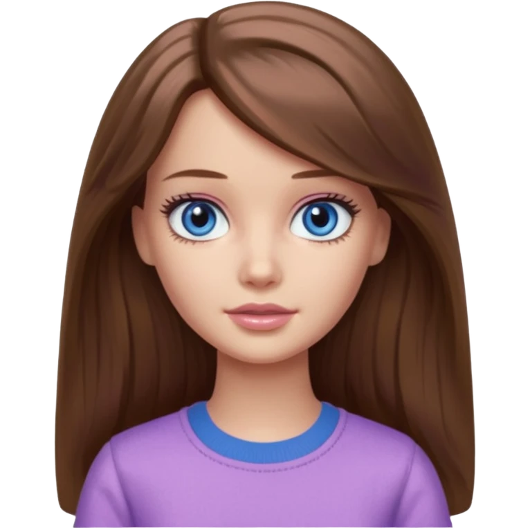 beautiful barbie girl with long brown hair, blue eyes and wearing light purple clothes watching stranger things on tv emoji