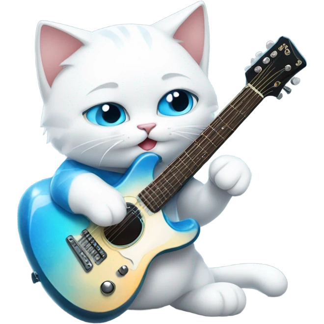 white cat playing a blue rock guitar  emoji