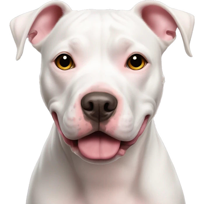 White pittie with tan spot on eye and pink nose emoji