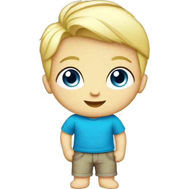 Boy blonde toddler full body blue eyes t shirst emoji