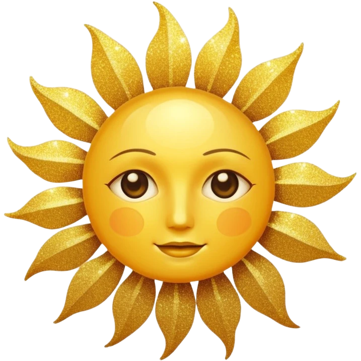 sun in 2d golden glitter in colour without face emoji