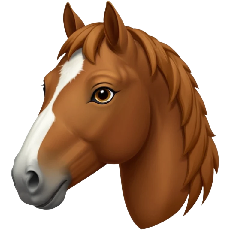 Head of a sorrel horse with a wide white blaze from his forehead, under his forelock, running down his face and under his muzzle, facing forward. White should go between nostrils and not on the side of the lips. emoji