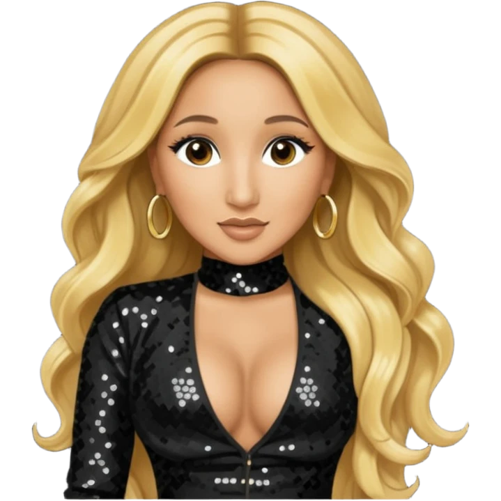Adrienne Bailon from 3lw/Cheetah Girls with long golden blonde hair, black sequin outfit emoji