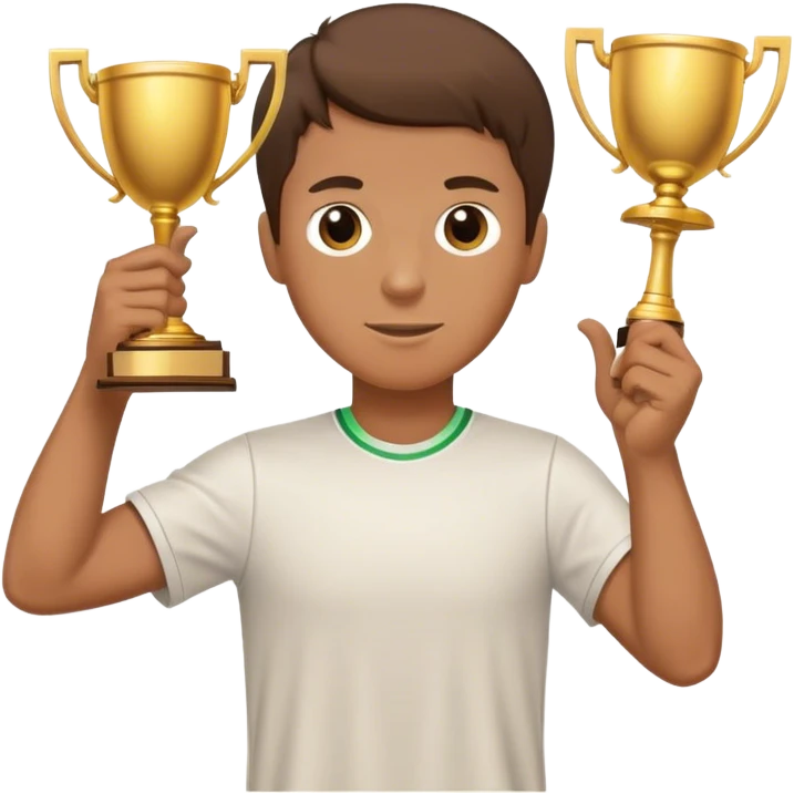 male tennis player holding a trophy that says champ emoji