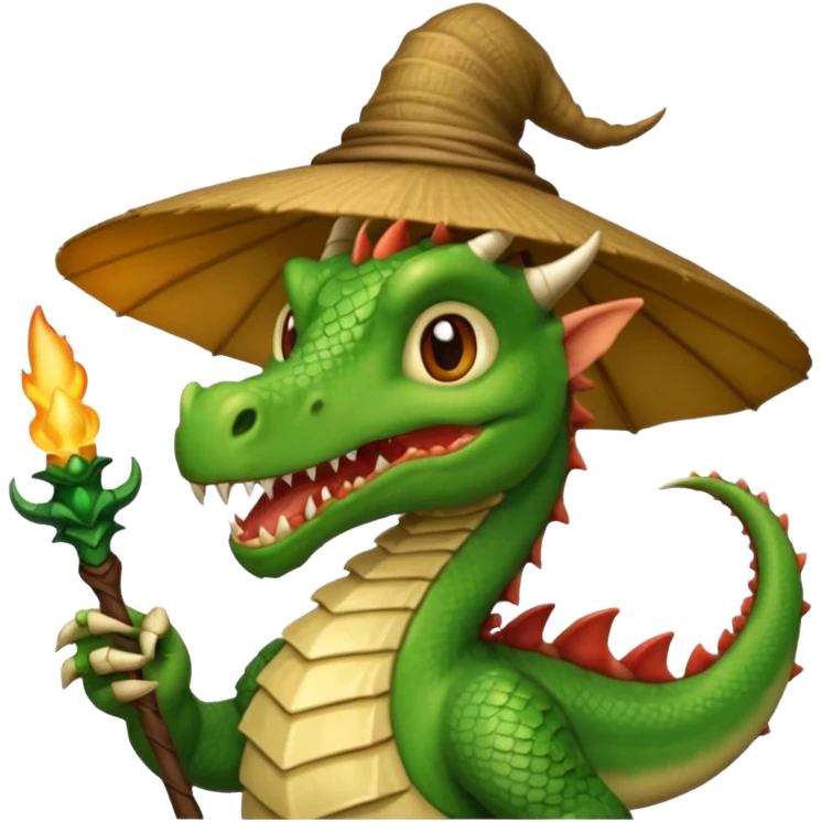 ein Drache mit einem Zauberstab in der Hand  und einem Hud  auf dem kopf und ein schnurbard  emoji