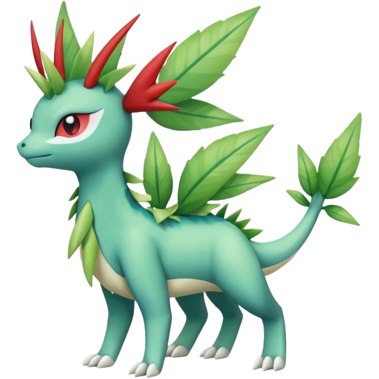 Shaymin-Vaporeon-Sceptile-Flygon-Meloetta-Pokémon-Fakémon-fusion, full body emoji