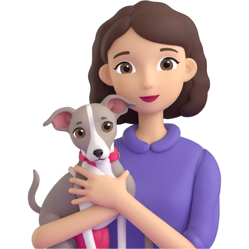 girl holding all grey Italian greyhound emoji