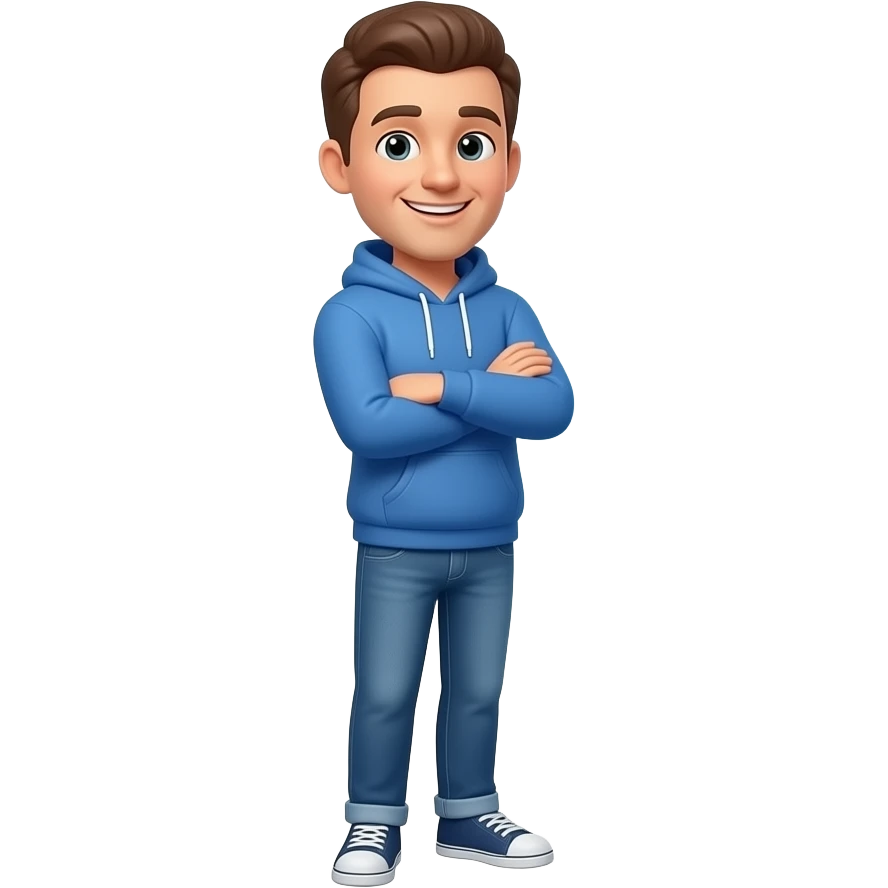 A 3D emoji-style illustration of a friendly man in casual clothes (blue hoodie and jeans), standing with arms crossed and looking directly at the viewer with a warm smile. The words: 'Answer to them,' are in bold white text, while the name 'Baly' is rendered in a vibrant, glowing sky blue color. emoji