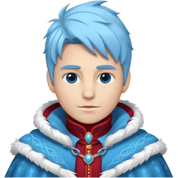 Fantasy human emoji portrait, simple winter mantle with icy blue fur trim and crimson inner fabric, northern winter aesthetic, calm heroic expression, clean flat emoji design, male/female variant
 emoji