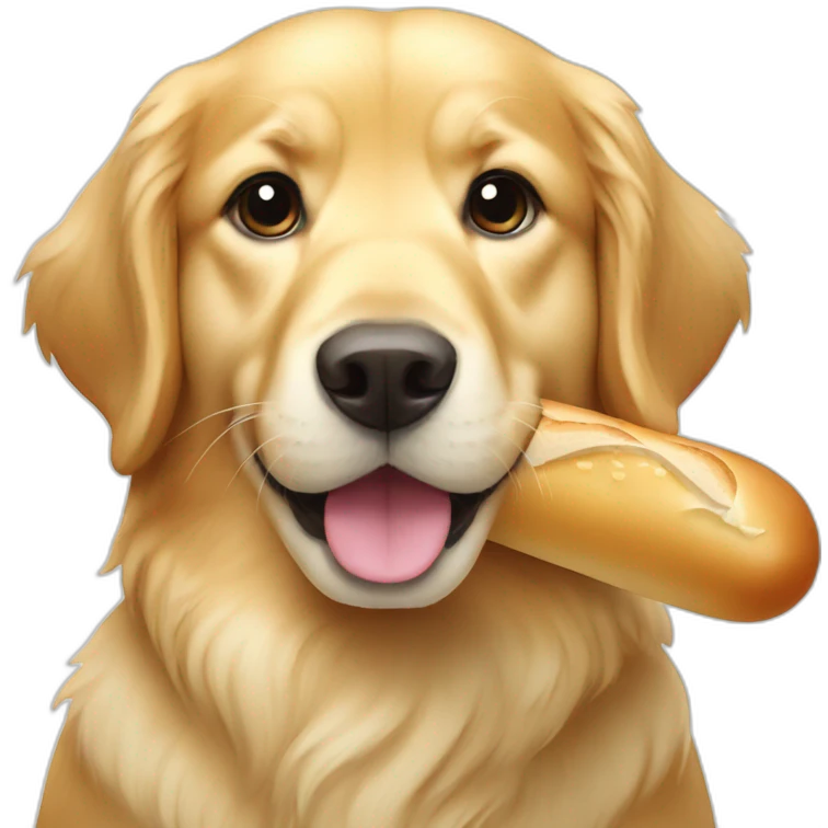 golden retriever holding a baguette emoji