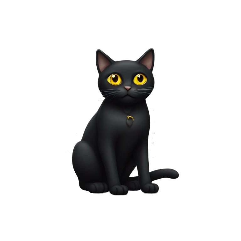 Black cat sitting yellow eyes full body emoji