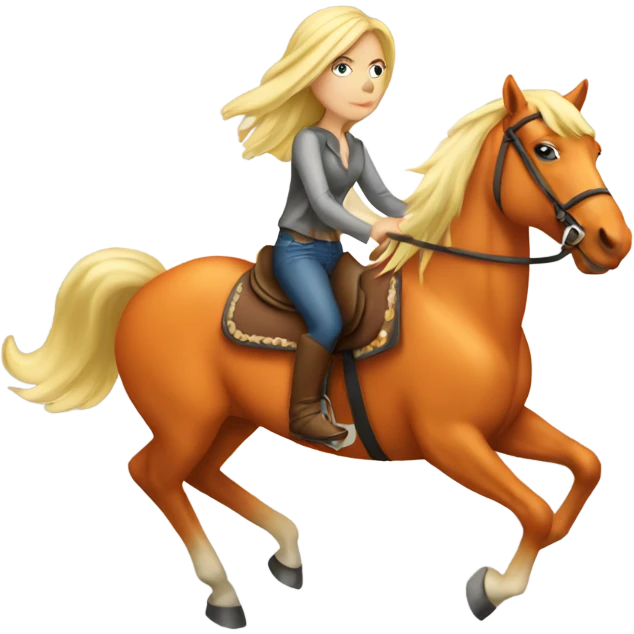 Blonde girl riding orange mustang horse  emoji