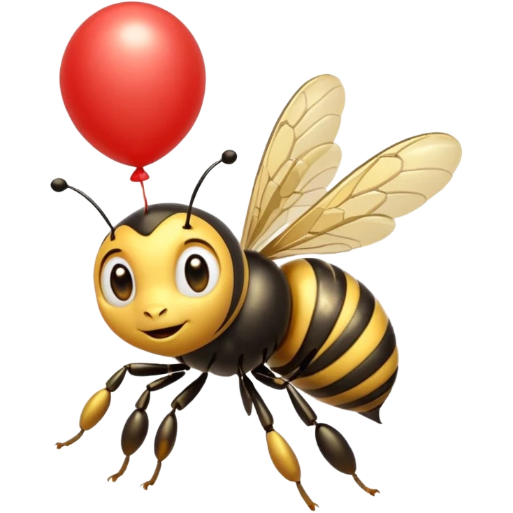 Bees with red Birthday Hat, Excited bee carrying balloon emoji