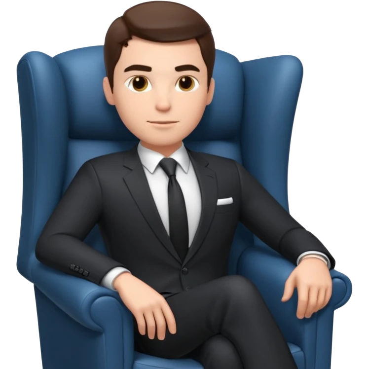 businessman sitting in an armchair, confident relaxed pose, formal suit and tie, professional corporate vibe, 3D cartoon style, mobile game icon style, clean background, no text, no watermark
 emoji