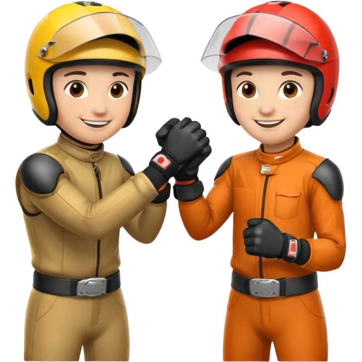 2 dirtbike racers in gear and gloves fist bumping emoji