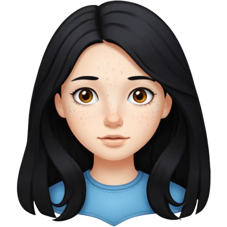 Girl with long black hair and fair skin with freckles emoji