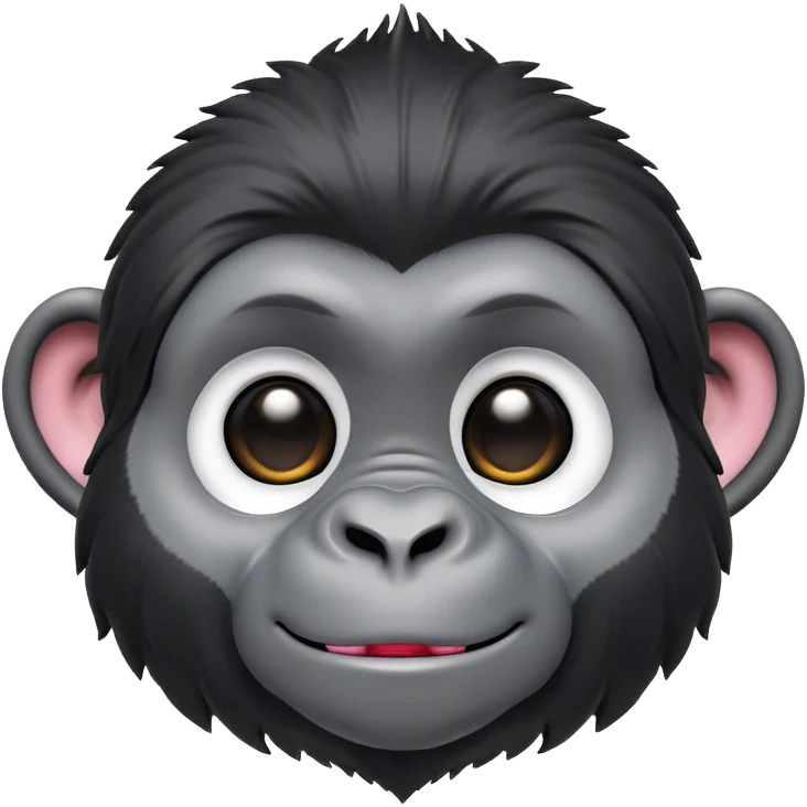 Cinematic Cute mountain Gorilla Portrait Emoji, Head tilted playfully and inquisitively, with a robust build accented by a striking black and grey mane and round, sparkling eyes full of gentle charm, Simplified yet irresistibly adorable features, highly detailed, glowing with a warm, friendly jungle glow, high shine, affectionate and lively, stylized with a touch of endearing primate whimsy, soft glowing outline, capturing the essence of a mischievous yet loving mountain that feels like it could lumber out of the screen into your arms! emoji