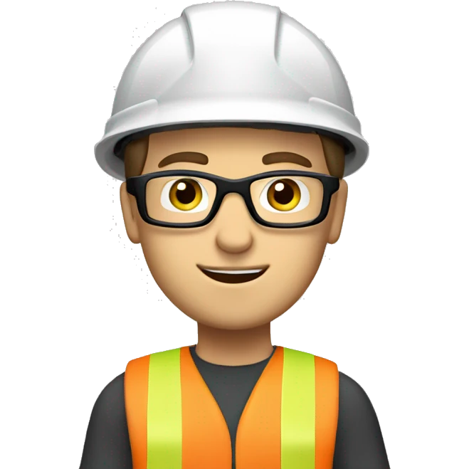 Caucasian youngman wearing a safety helmet, safety glasses and earplugs. emoji