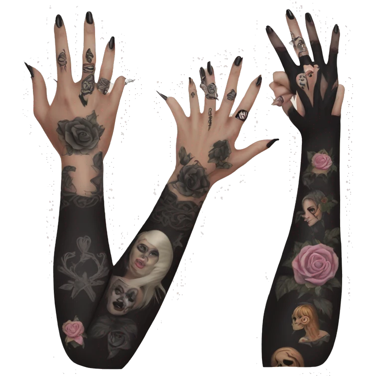 Feminine arm, black fingernails and gothic tattoos  emoji