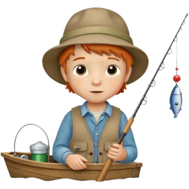 Little boy on the dock fishing, felt texture, scrapbooking, precious moments style character emoji