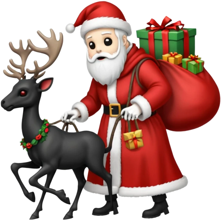 the Grim reaper dressed as Santa.... What gifts would be in his Sleigh.... What would his Sleigh likely look like.... Would the reindeer be skeletons, or ordinary reindeer emoji