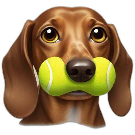 Dachshund with tennis ball in face emoji