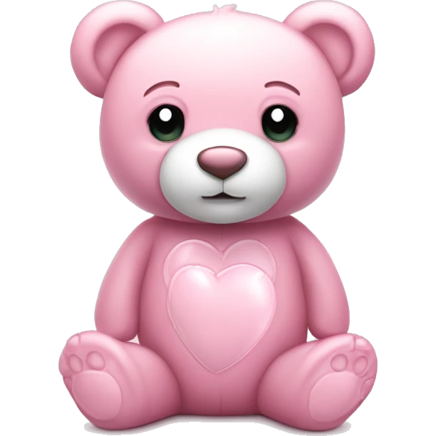 Bear "A pastel pink teddy bear with a glossy finish, glowing heart-shaped paw pads, and a faint shimmer outlining its cuddly figure." emoji